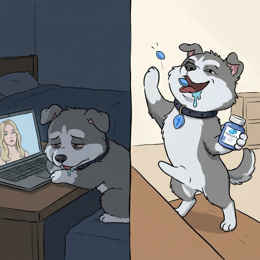 A comic showing the bored dog and his energetic alter ego